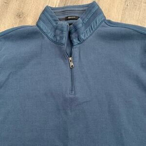 BOSS Hugo Boss 1/4 Zip Pullover Mens Large Regular Fit Blue 100% Cotton Sweater
